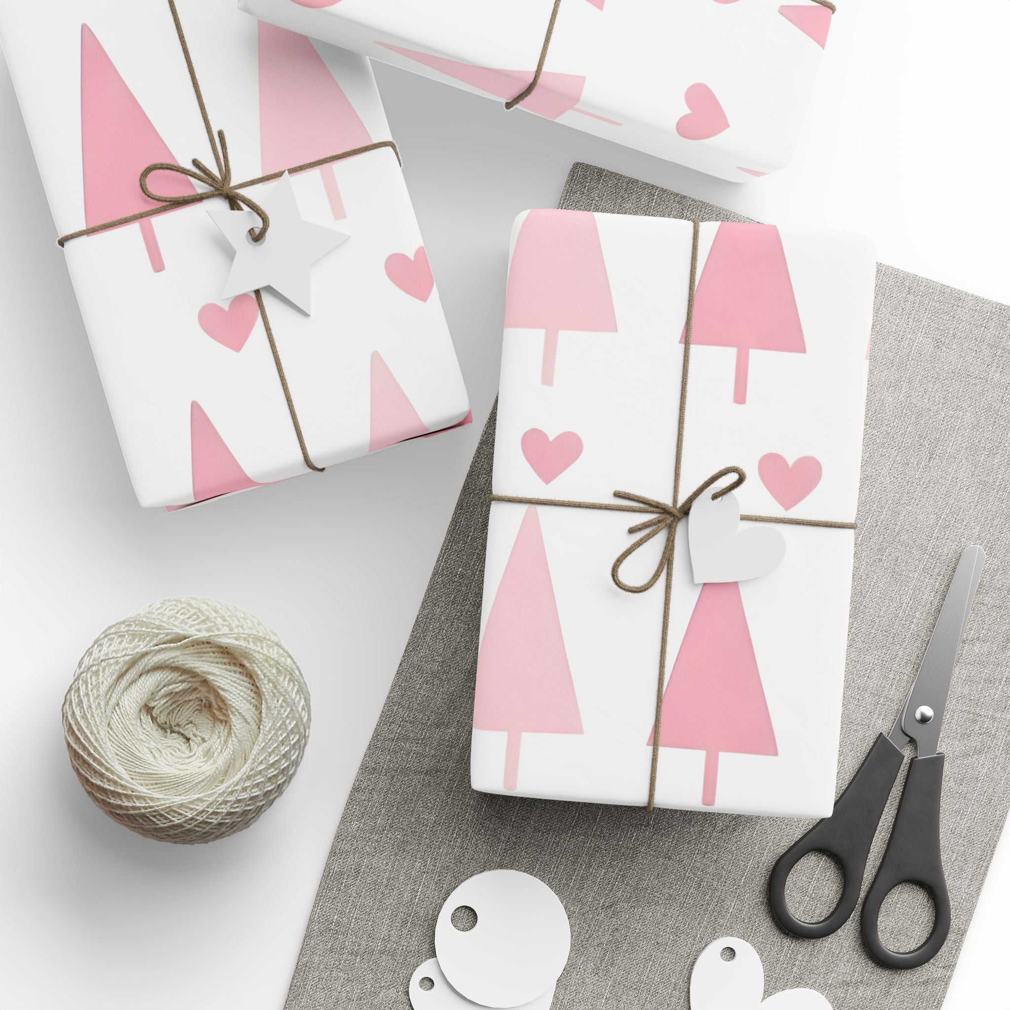 Pink Hearts & Trees Wrapping Paper – Cute Holiday Gift Wrap for a Girly Christmas