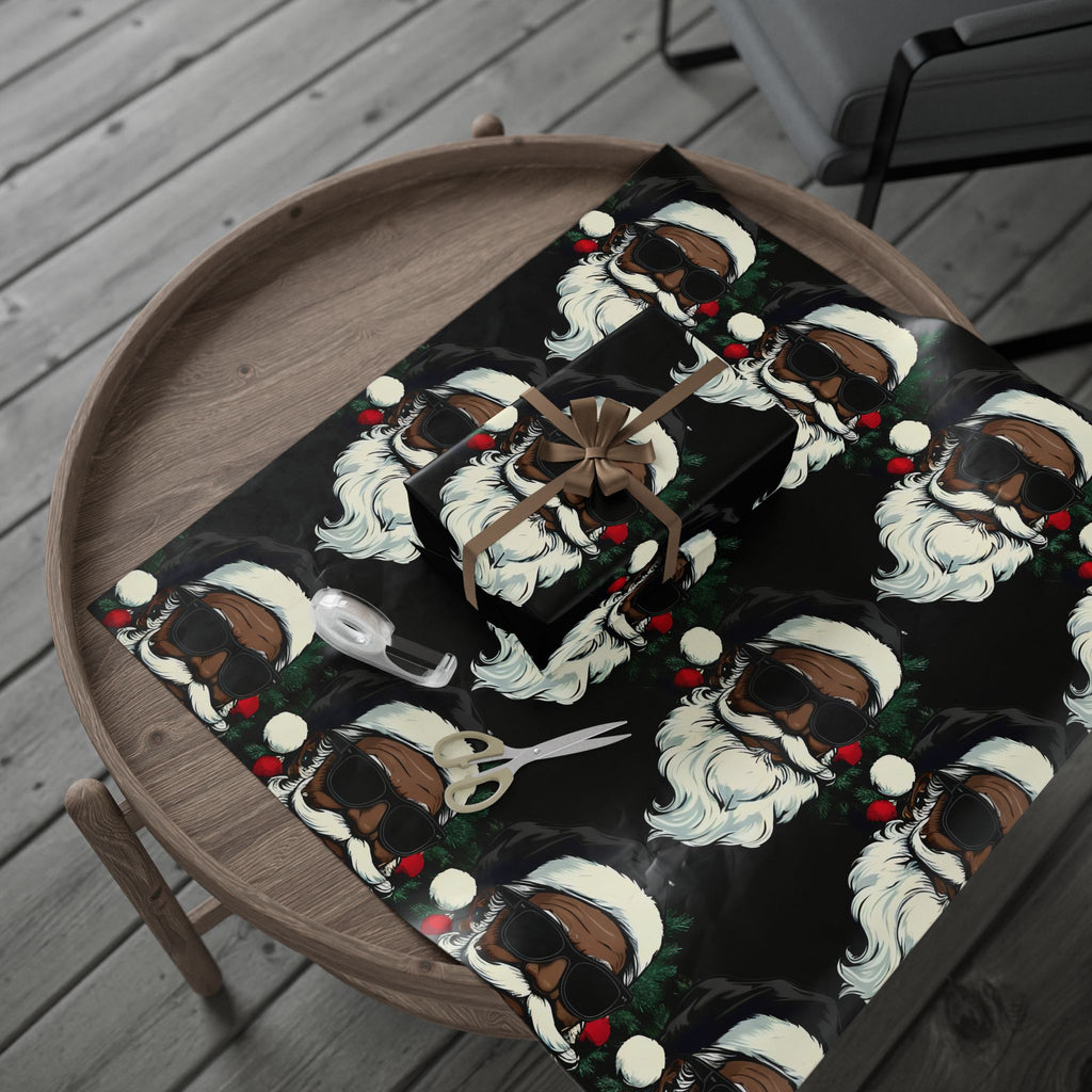 Black Hat Santa Wrapping Paper – Christmas Gift Wrap with Stylish Holiday Design