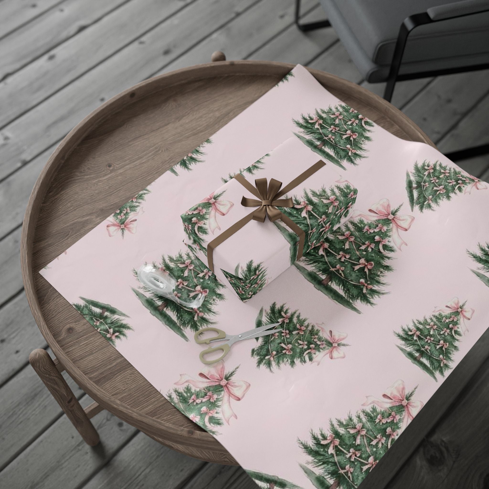 Pink Bow Tree Wrapping Paper – Elegant Gift Wrap with Feminine Watercolor Design