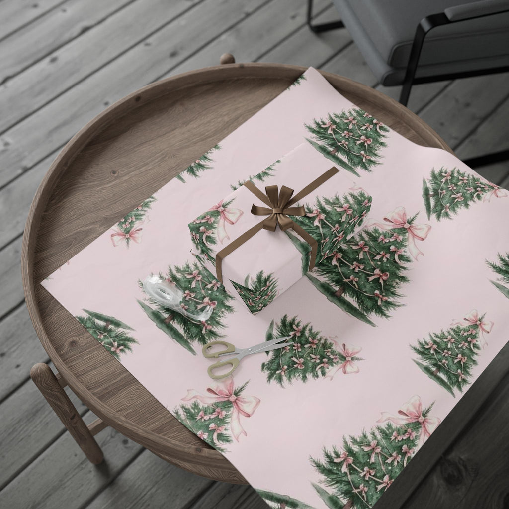 Pink Bow Tree Wrapping Paper – Elegant Gift Wrap with Feminine Watercolor Design