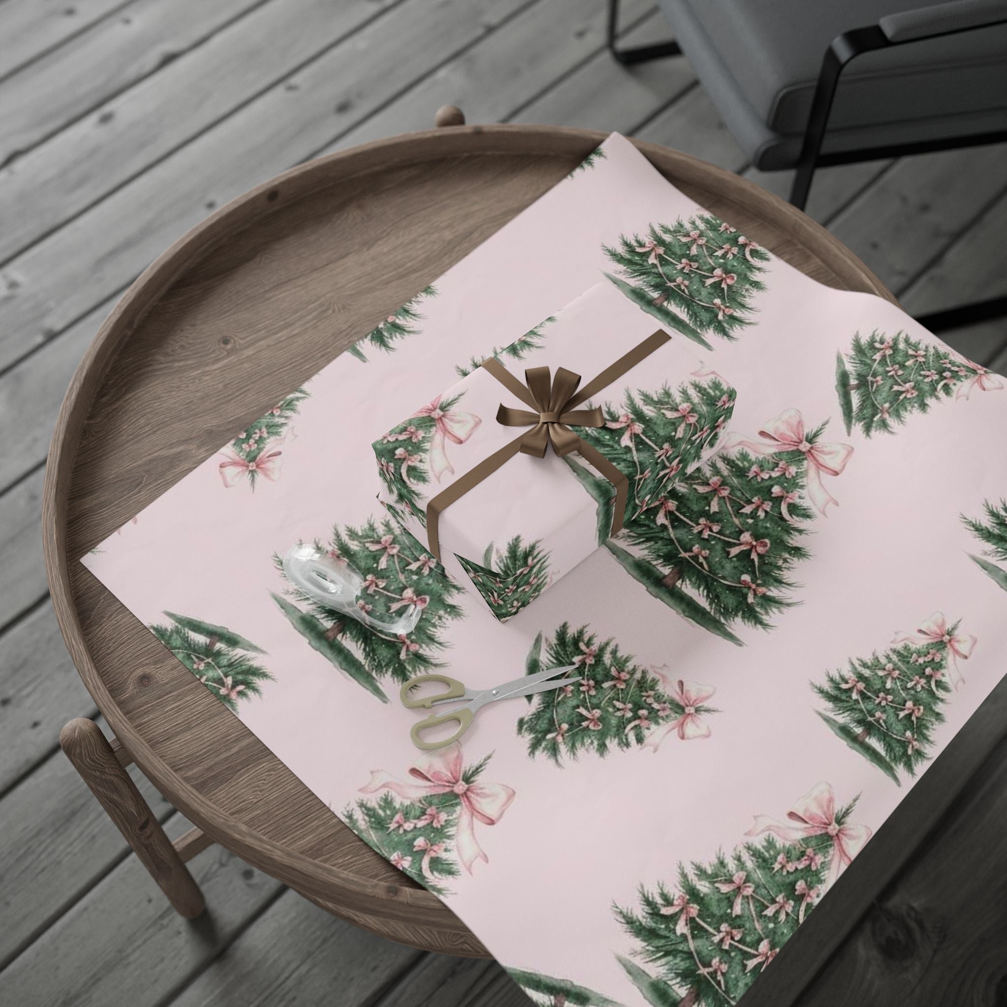Pink Bow Tree Wrapping Paper – Elegant Gift Wrap with Feminine Watercolor Design