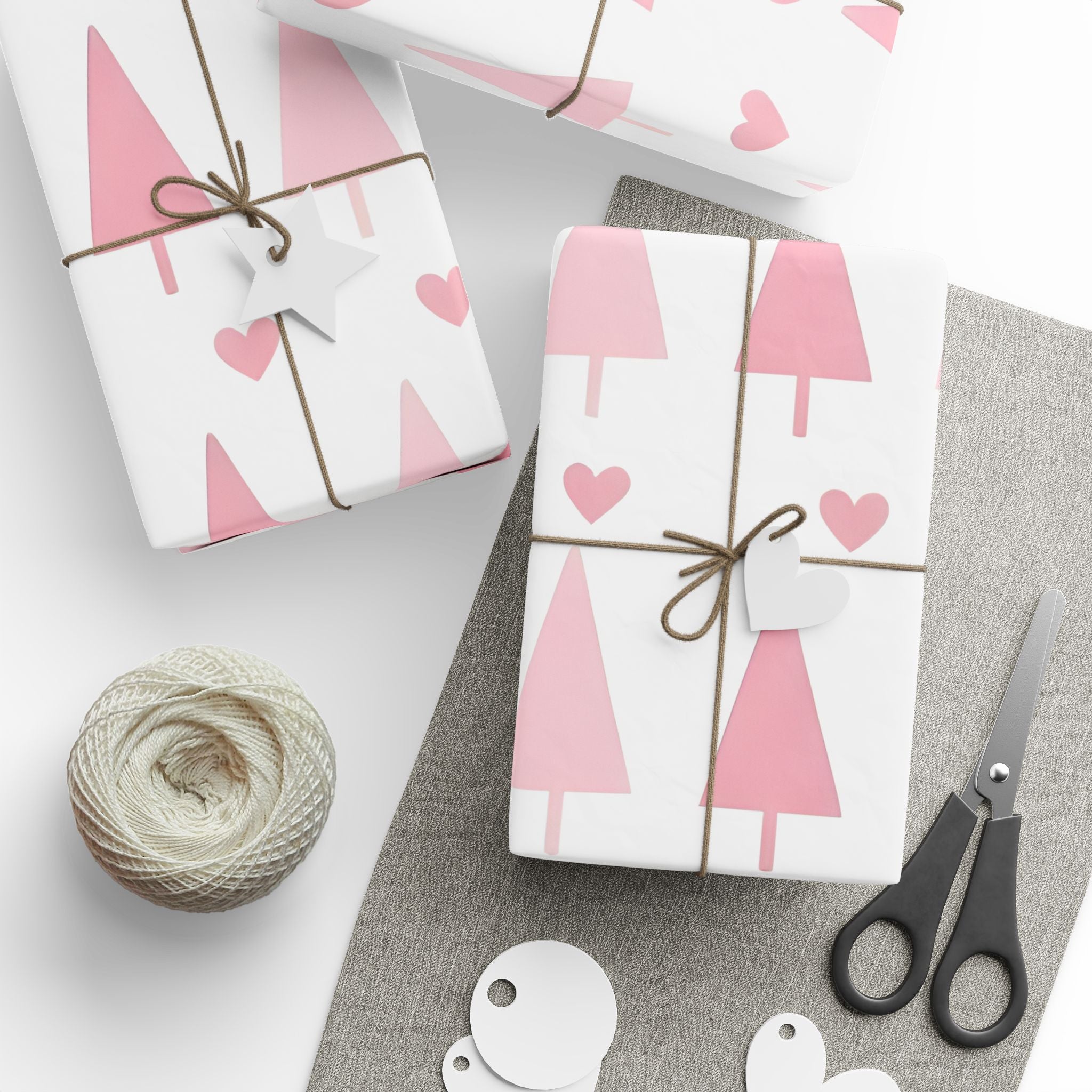 Pink Hearts & Trees Wrapping Paper – Cute Holiday Gift Wrap for a Girly Christmas