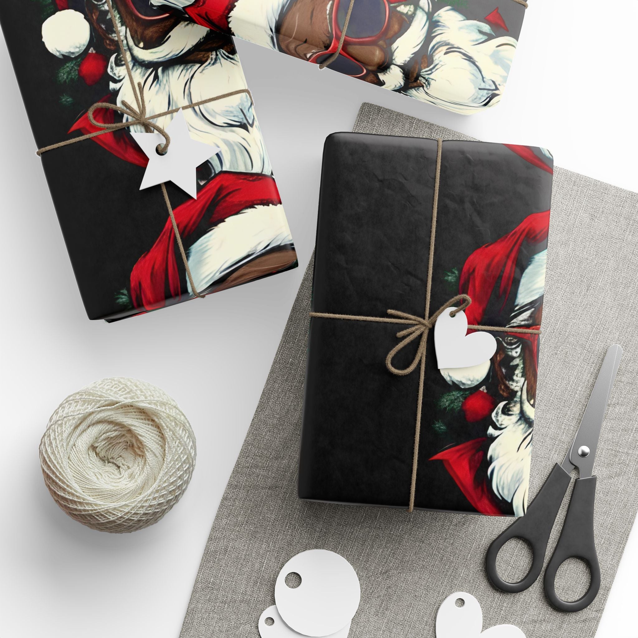 Red Hat Santa Wrapping Paper – Unique Christmas Gift Wrap with Urban Holiday Style.