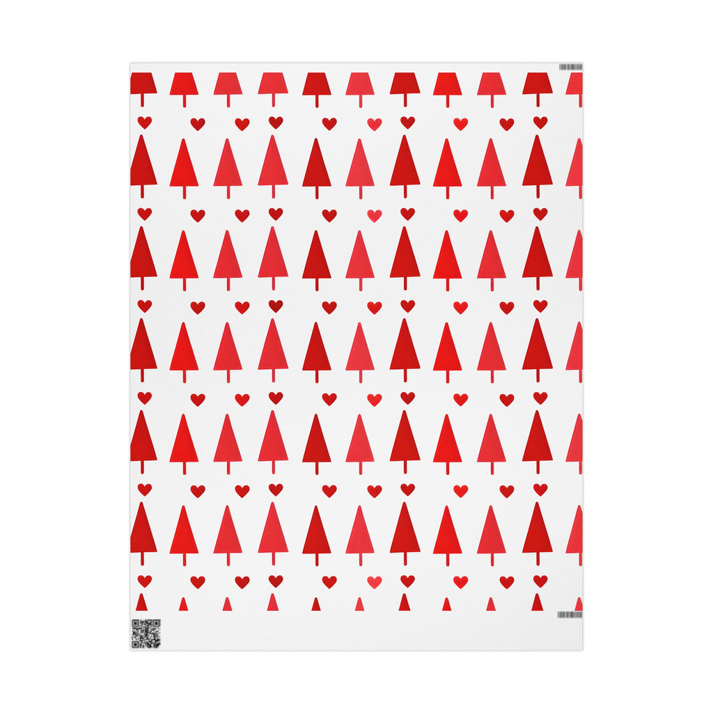 Red Hearts & Trees Wrapping Paper – Festive Holiday Gift Wrap with Playful Design