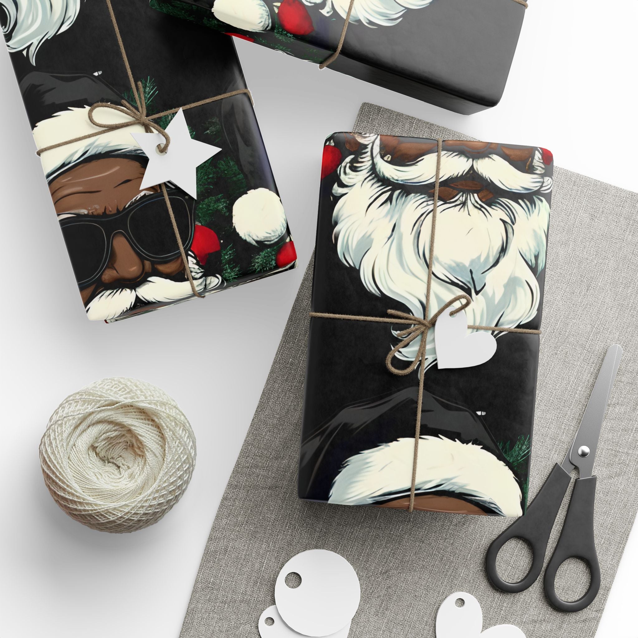 Black Hat Santa Wrapping Paper – Christmas Gift Wrap with Stylish Holiday Design
