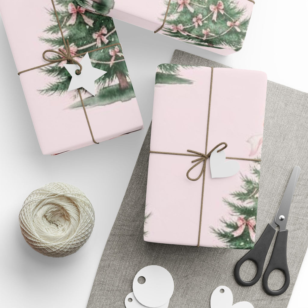 Pink Bow Tree Wrapping Paper – Elegant Gift Wrap with Feminine Watercolor Design
