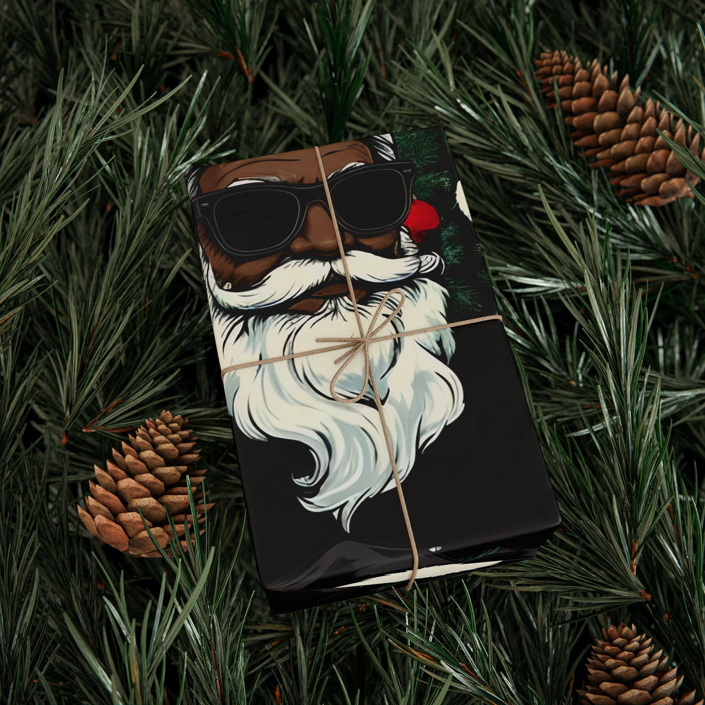 Black Hat Santa Wrapping Paper – Christmas Gift Wrap with Stylish Holiday Design