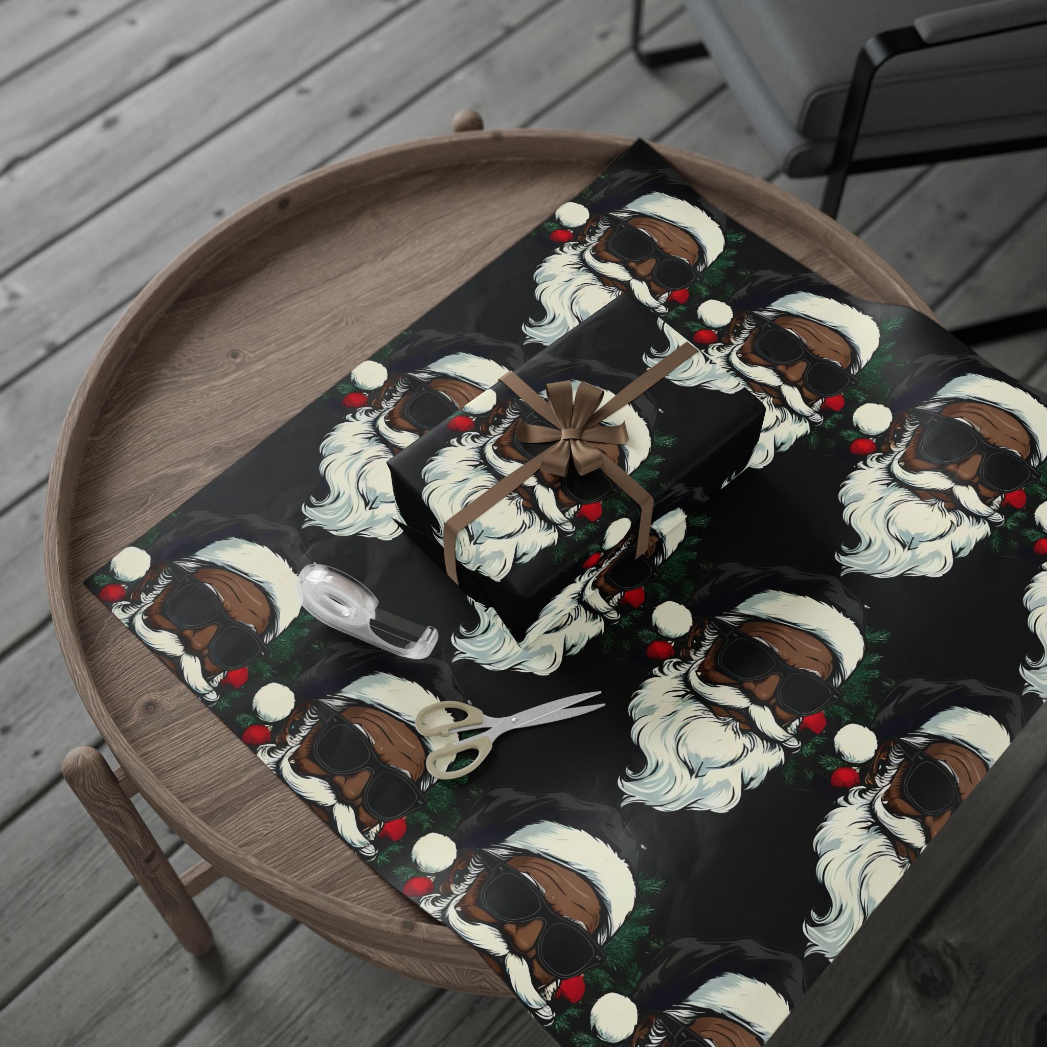 Black Hat Santa Wrapping Paper – Christmas Gift Wrap with Stylish Holiday Design