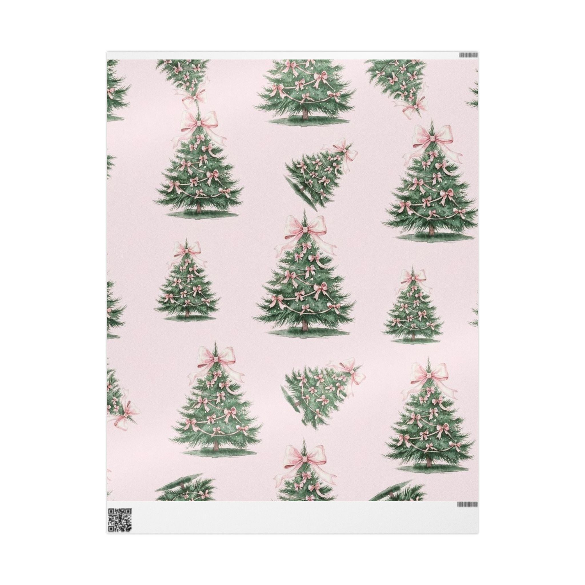 Pink Bow Tree Wrapping Paper – Elegant Gift Wrap with Feminine Watercolor Design