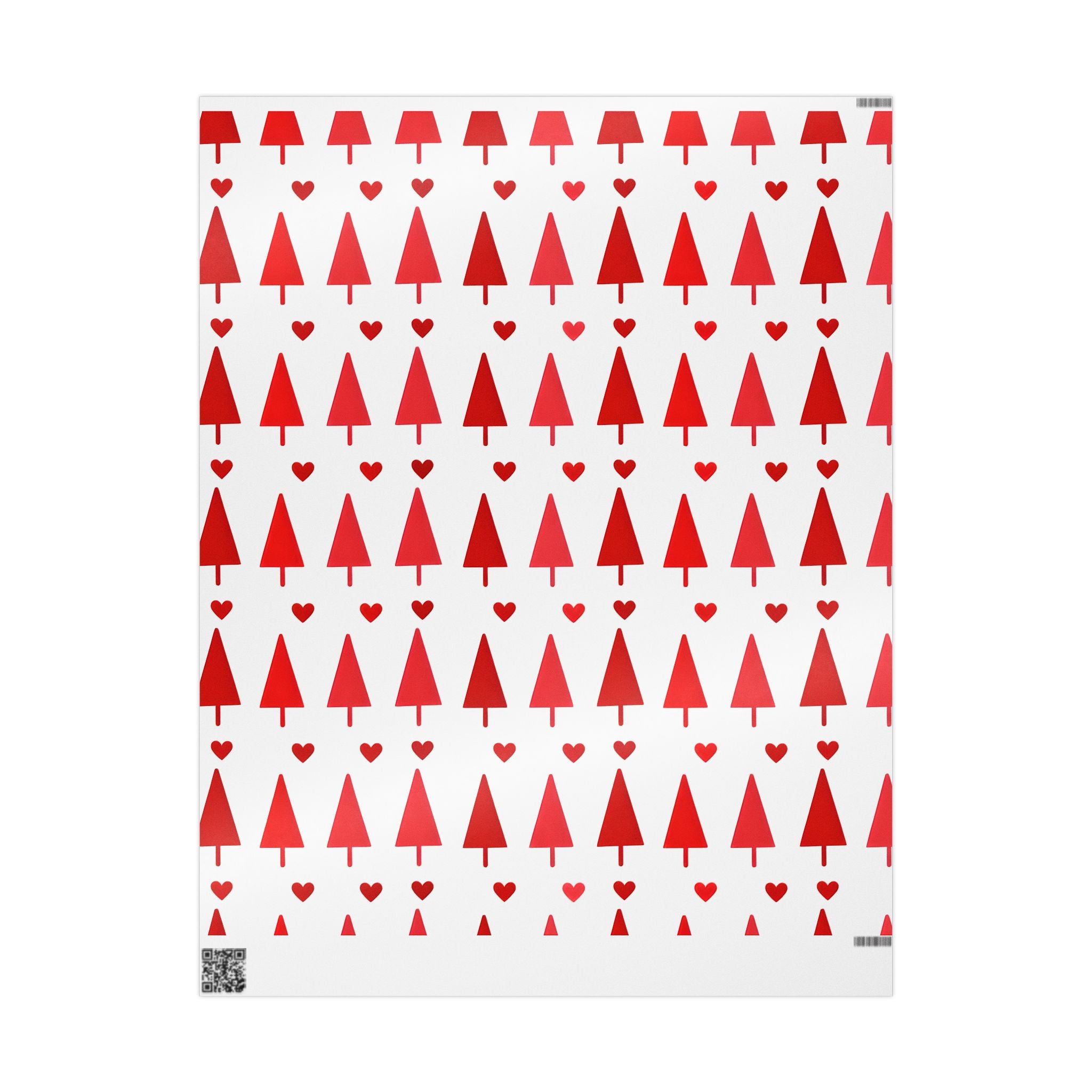 Red Hearts & Trees Wrapping Paper – Festive Holiday Gift Wrap with Playful Design