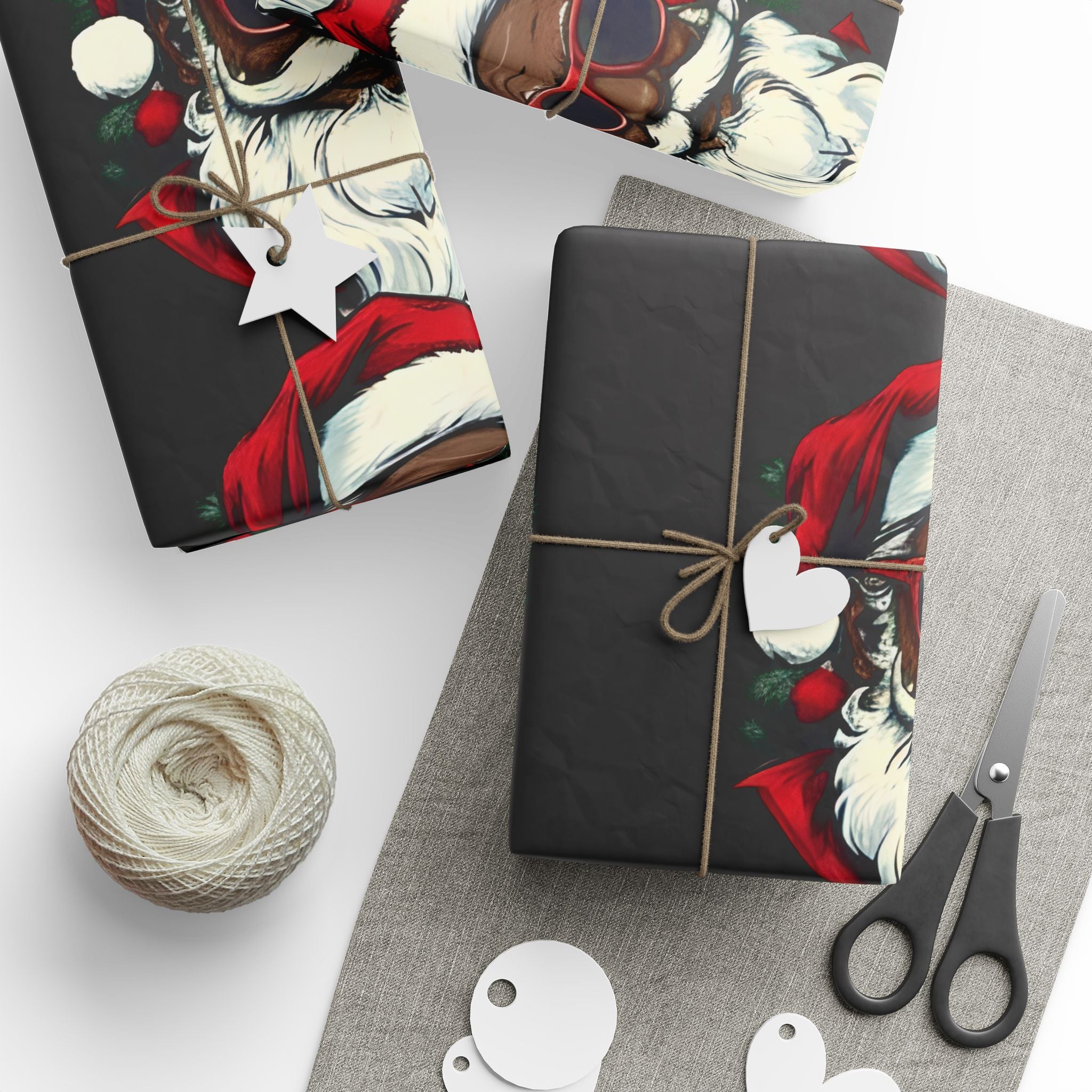 Red Hat Santa Wrapping Paper – Unique Christmas Gift Wrap with Urban Holiday Style.