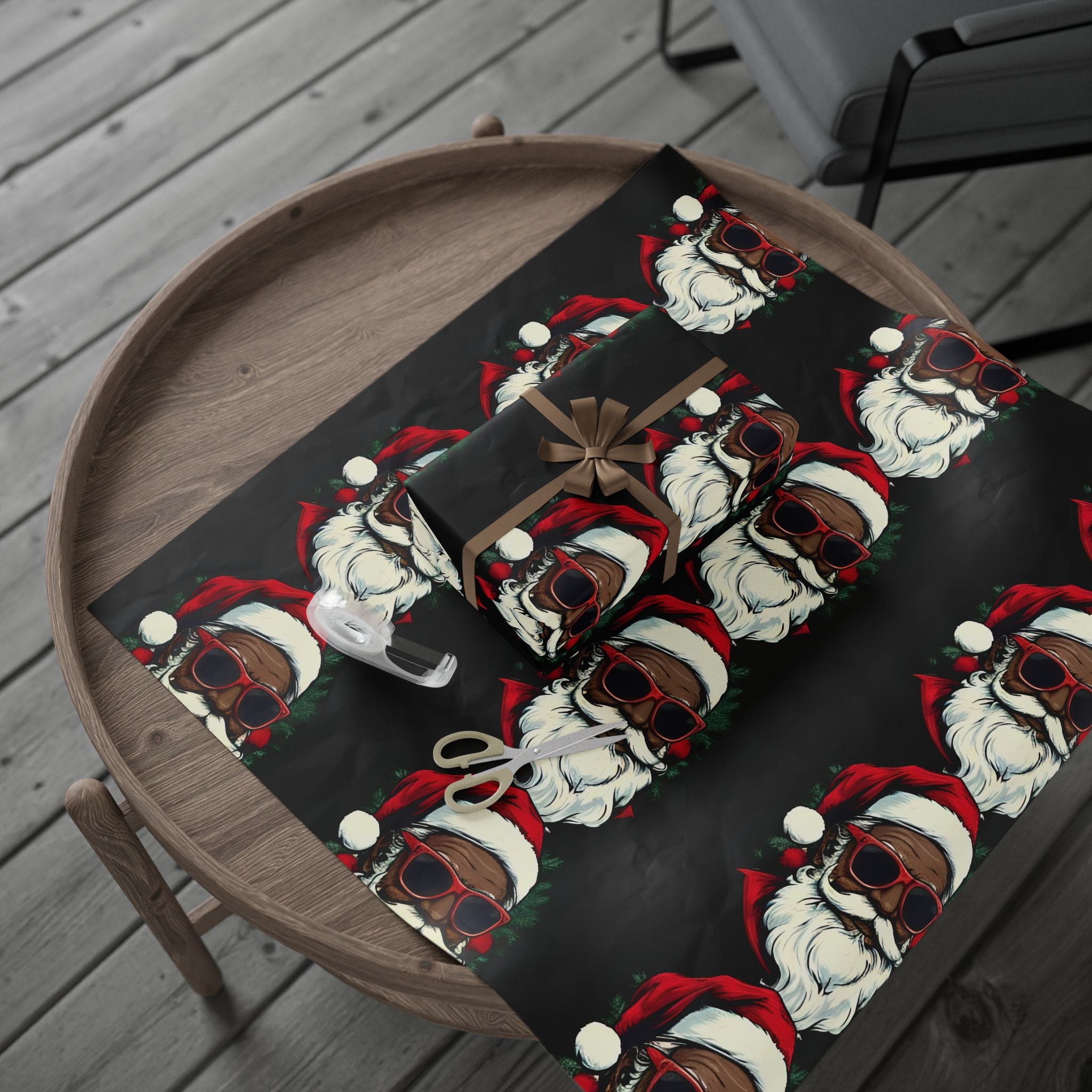 Red Hat Santa Wrapping Paper – Unique Christmas Gift Wrap with Urban Holiday Style.