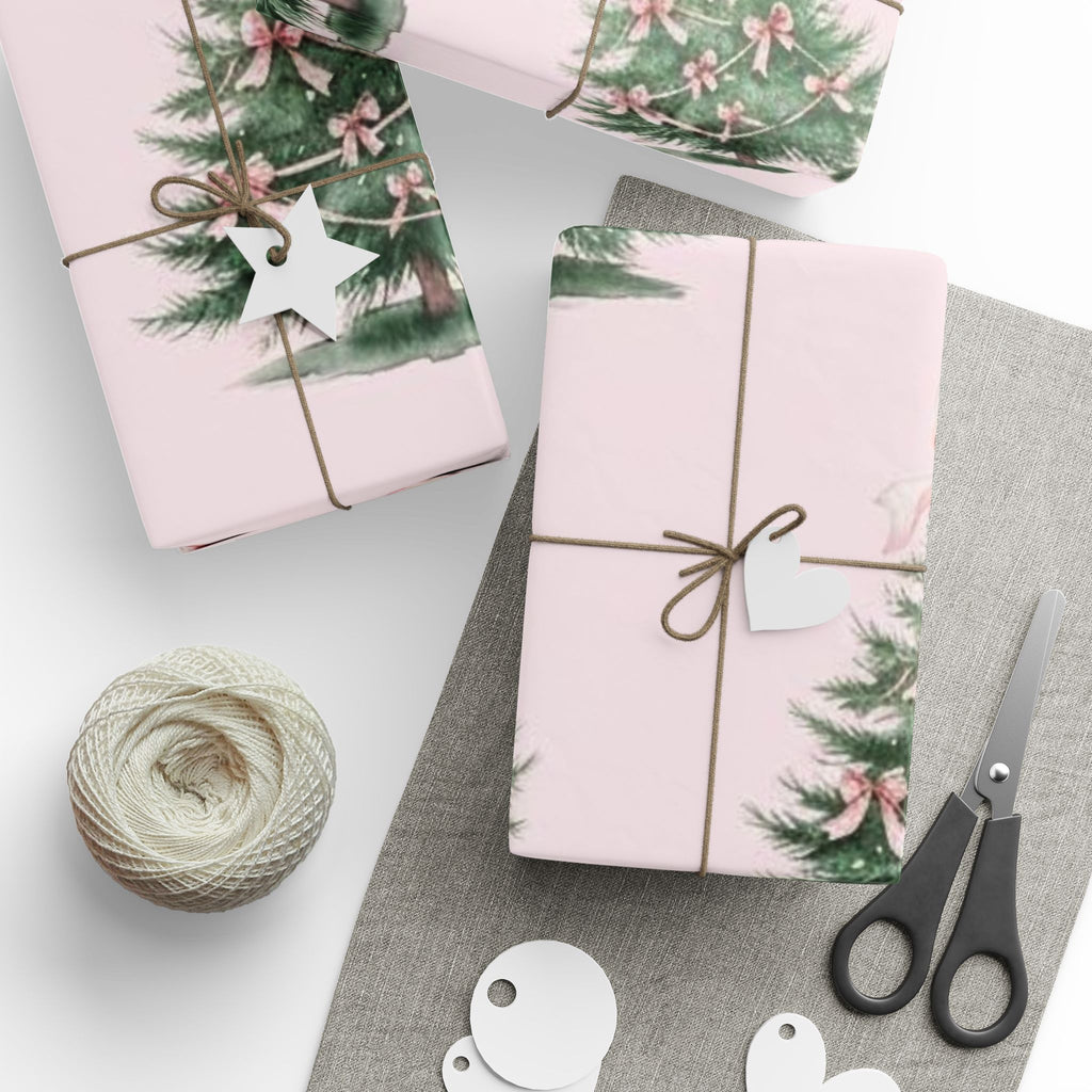 Pink Bow Tree Wrapping Paper – Elegant Gift Wrap with Feminine Watercolor Design