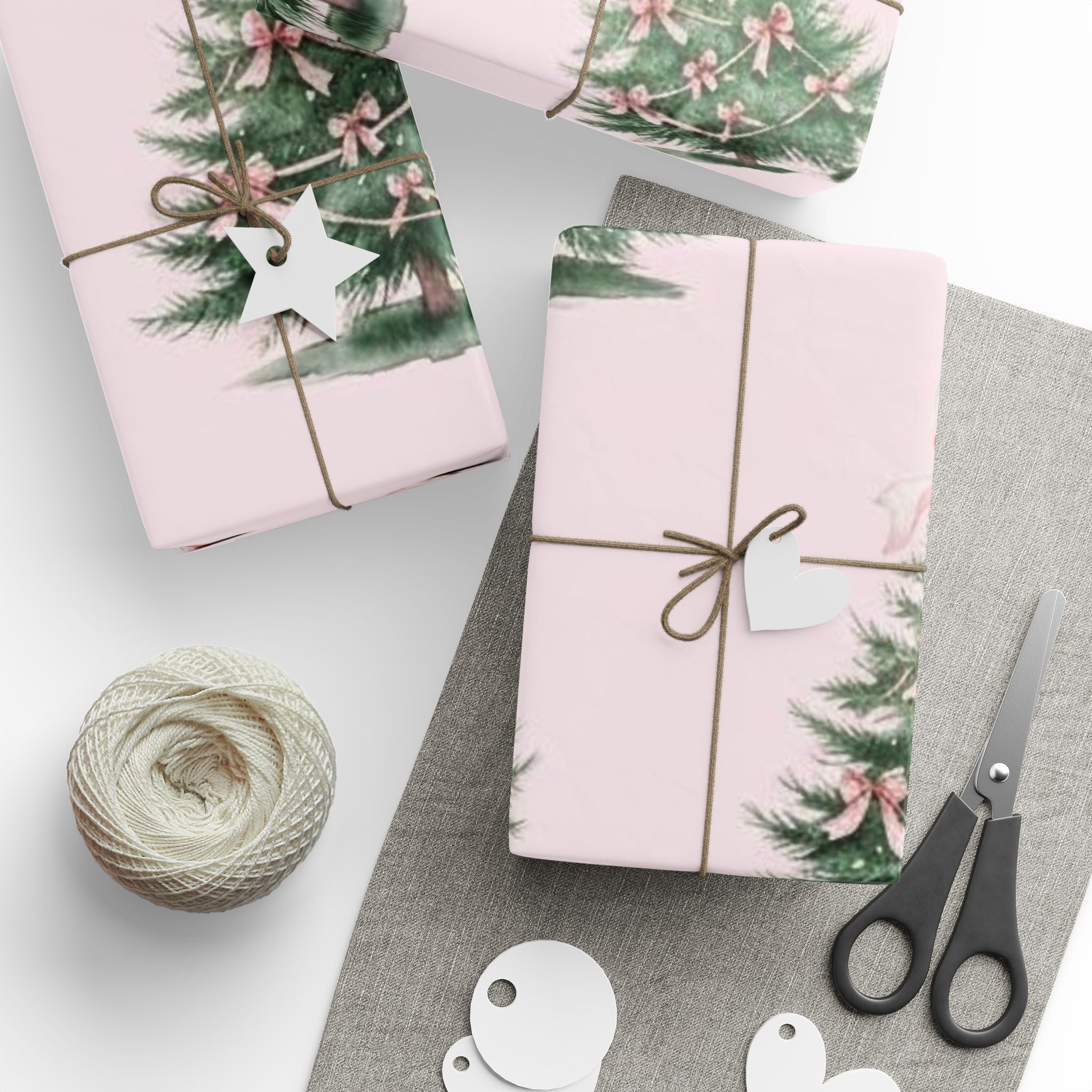 Pink Bow Tree Wrapping Paper – Elegant Gift Wrap with Feminine Watercolor Design