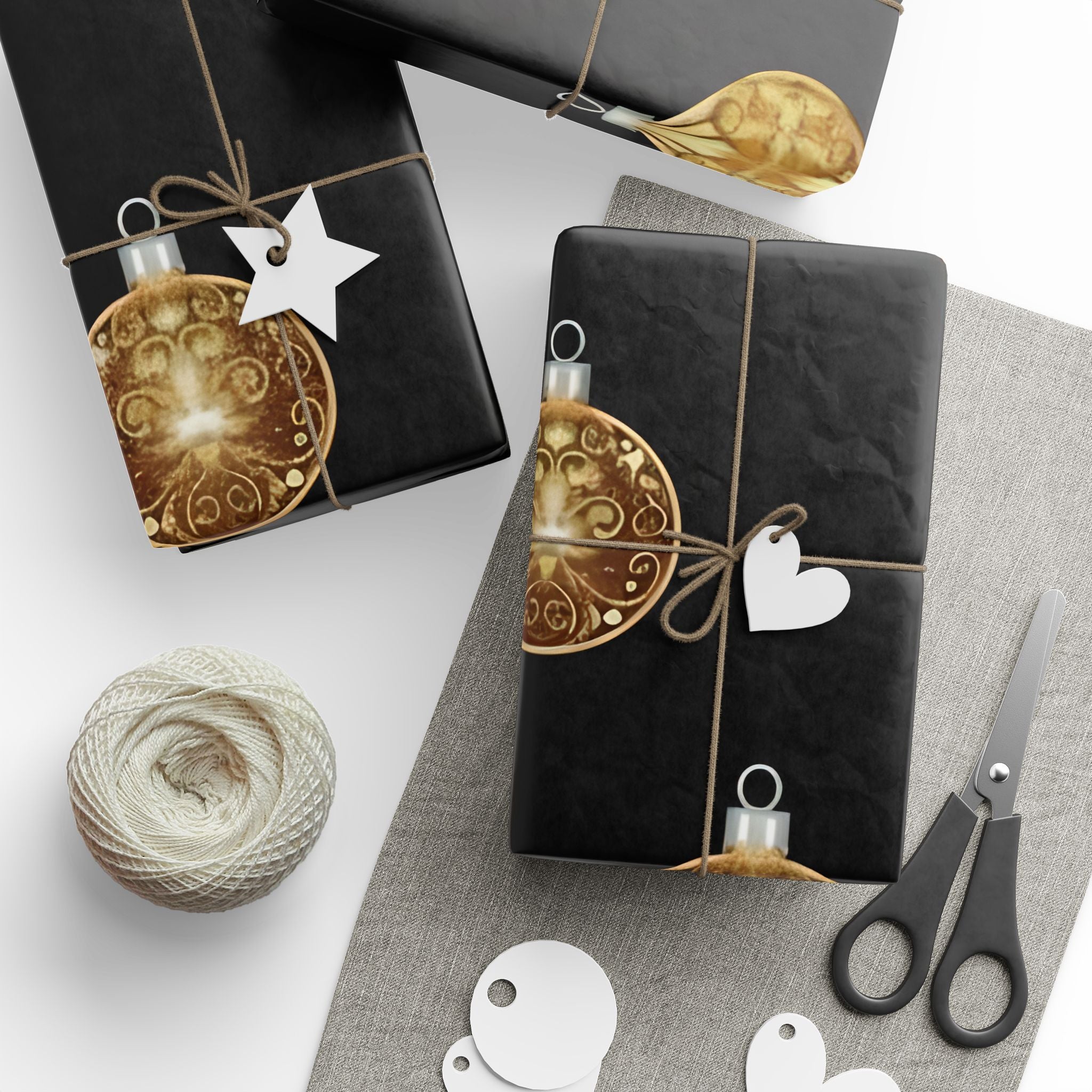 Bright Gold Ornaments Wrapping Paper – Luxury Christmas Gift Wrap