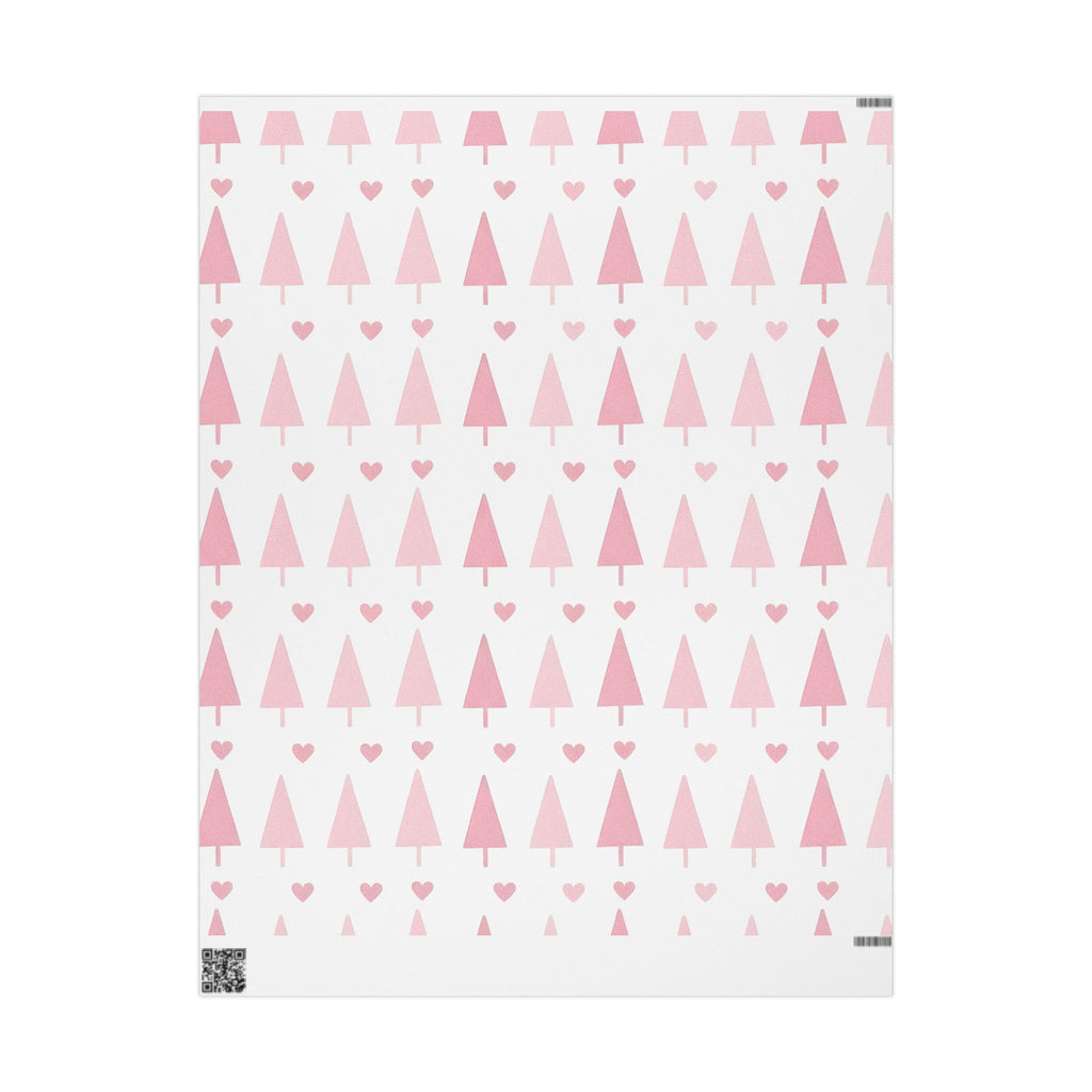 Pink Hearts & Trees Wrapping Paper – Cute Holiday Gift Wrap for a Girly Christmas