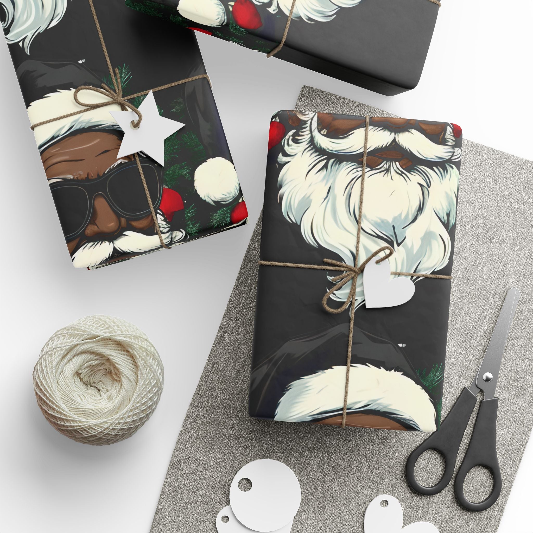 Black Hat Santa Wrapping Paper – Christmas Gift Wrap with Stylish Holiday Design