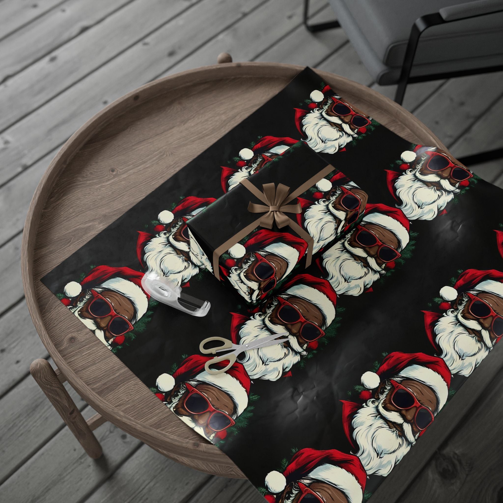 Red Hat Santa Wrapping Paper – Unique Christmas Gift Wrap with Urban Holiday Style.